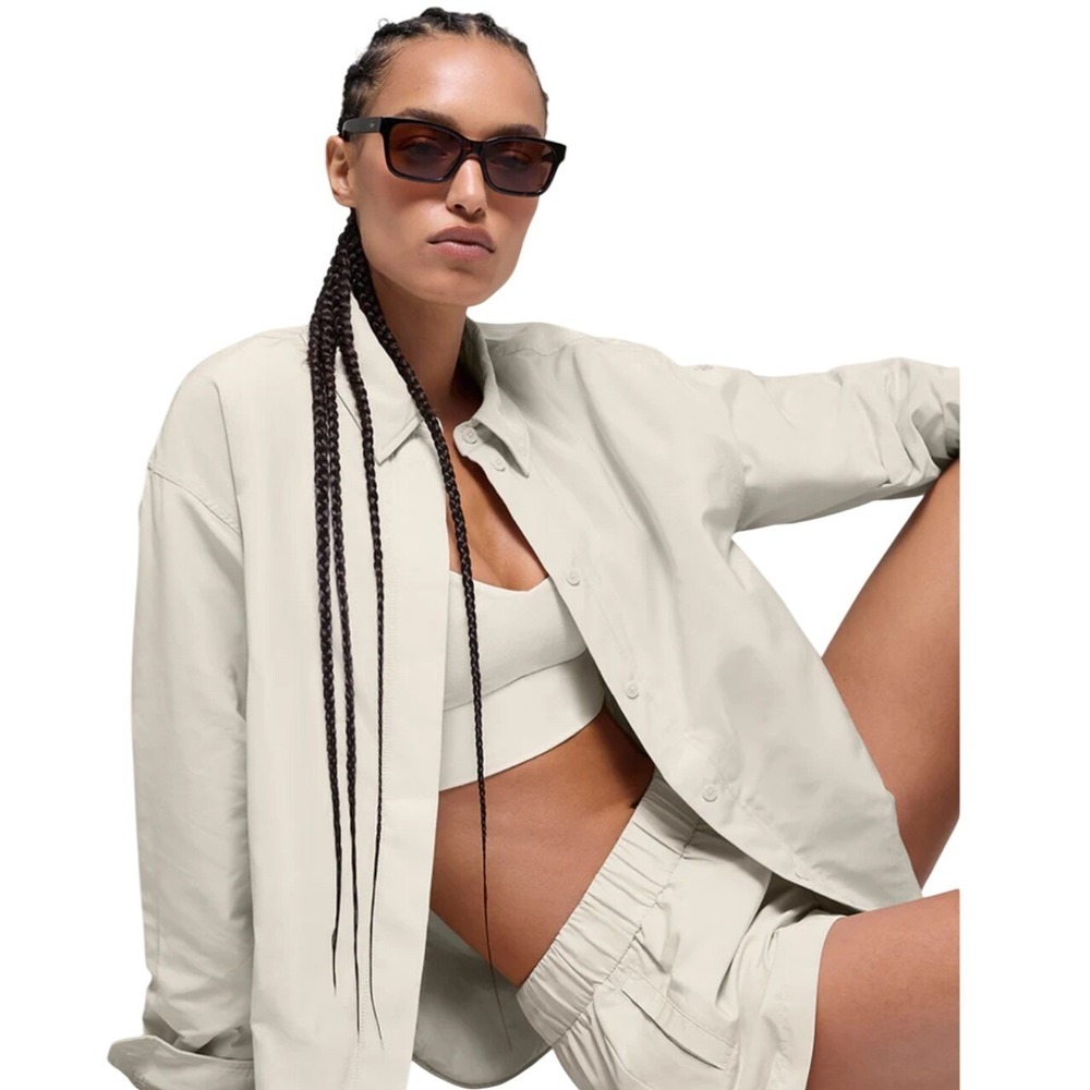 Alo Yoga NWT SZ XS Explorer Button Down Bone White Oversized Shacket W5114R - Picture 2 of 16